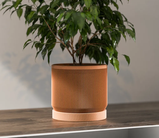 Modern Ribbed Planter w/ Drip Tray