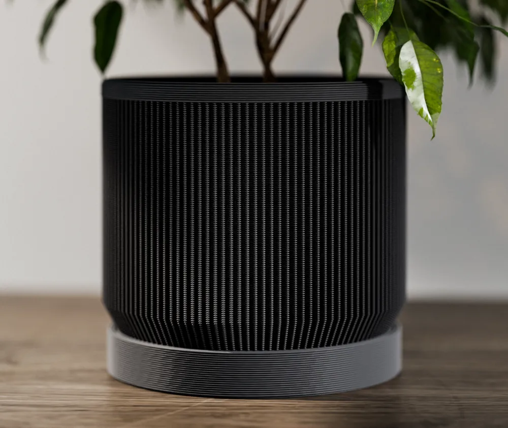 Modern Ribbed Planter w/ Drip Tray